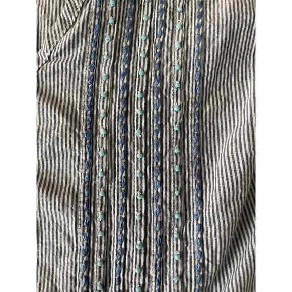 Talbots Sleeveless Blouse Blue & White ticking stripes with V-Neck notch SZ XS - Picture 3 of 8